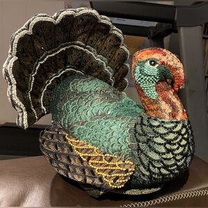 Elegant Beaded Turkey Pillow